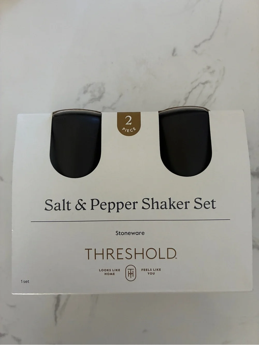 Threshold Stoneware Salt & Pepper Shaker Set Black New in Box